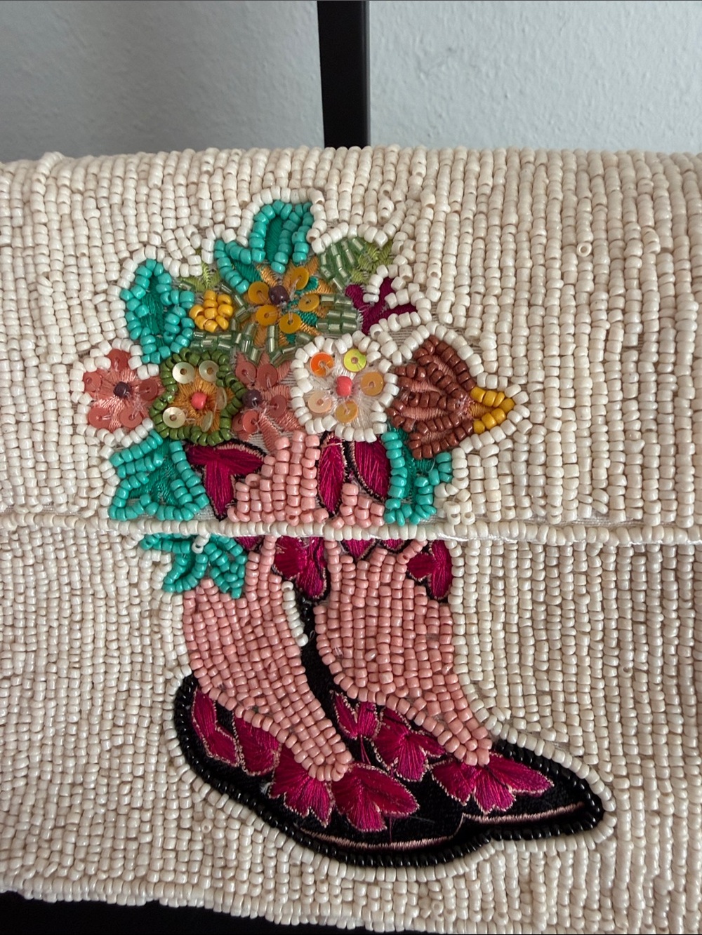 SOL and MĒR | Cowgirl Western Chic Pink Boot/Floral Beaded Shoulder Bag - Picture 4 of 14